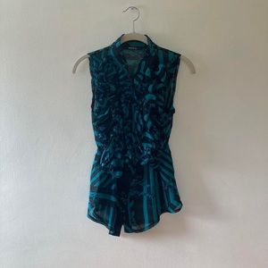 vintage black and blue ruffle blouse